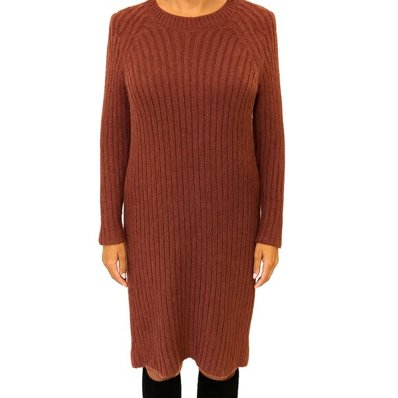 Dreamers Knit Sweater Midi Dress Fall Ribbed Fuzzy Cozy Long Sleeve Rust Red L - Picture 1 of 9